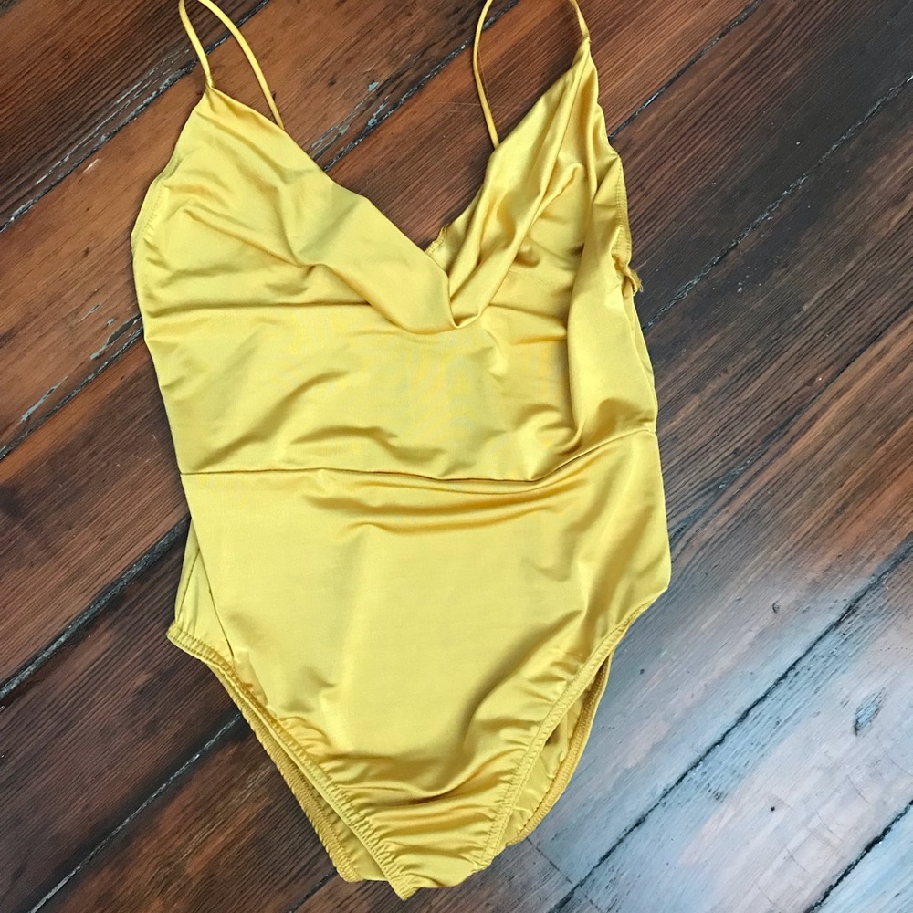 Yellow cowl neck bodysuit